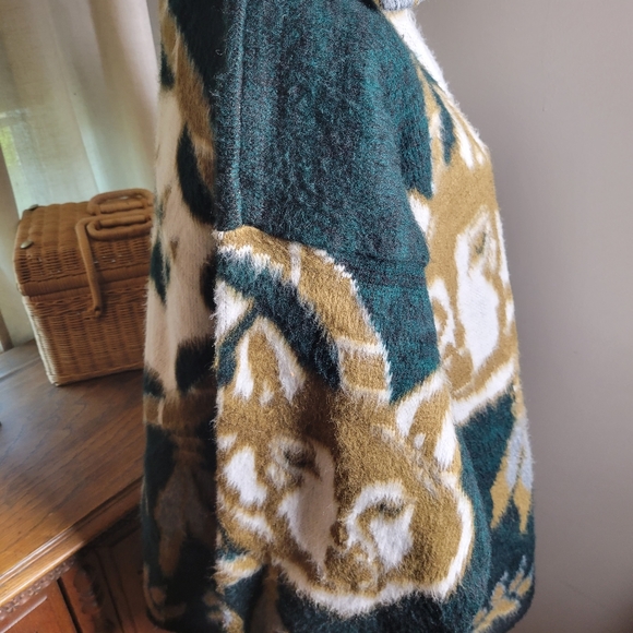 VINTAGE YARINA WOOL WOLF PRINT ZIP UP CARDIGAN - Picture 3 of 12